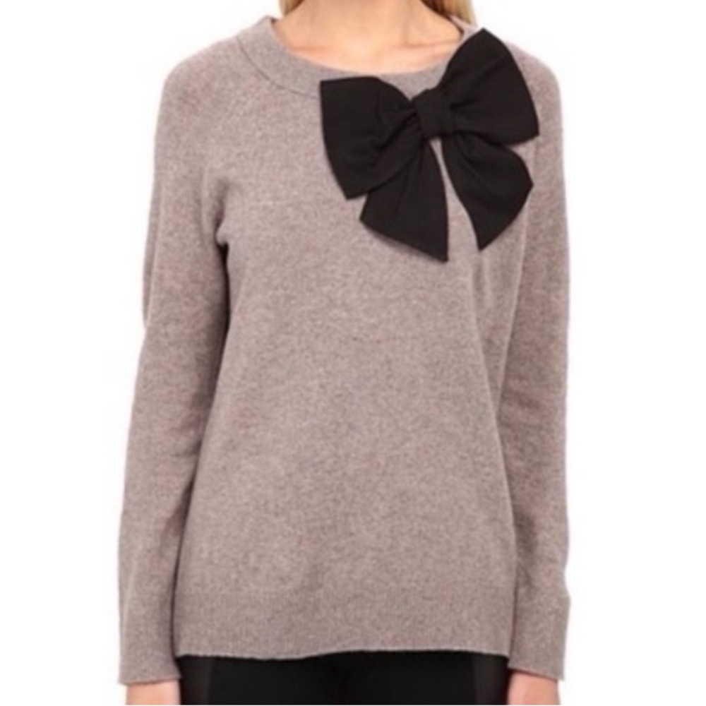 Kate Spade Wool Sweater Bow Grey Black Small